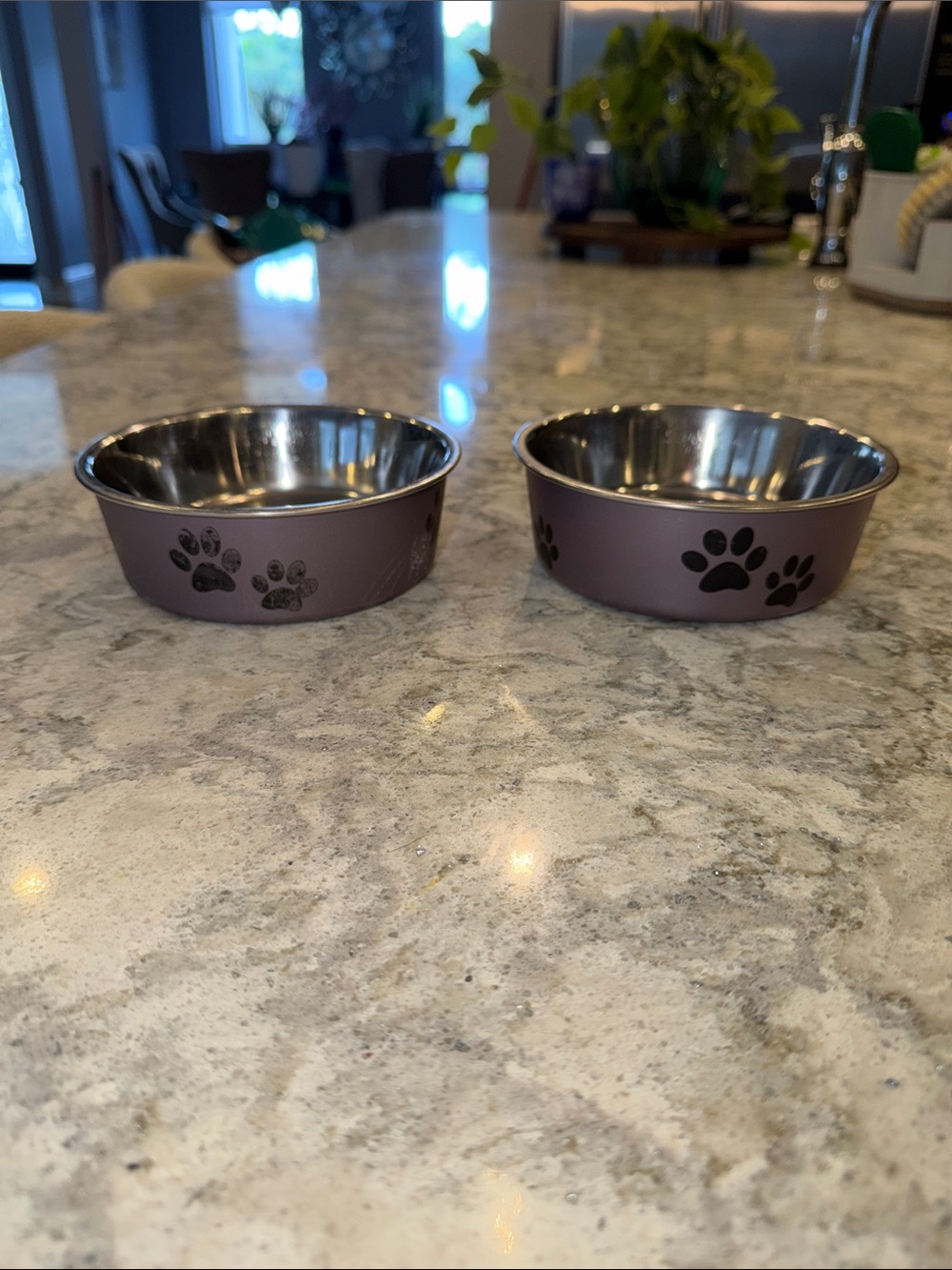 Set of 2 Paw-Print Stainless Steel Pet Bowls - Dusty Purple